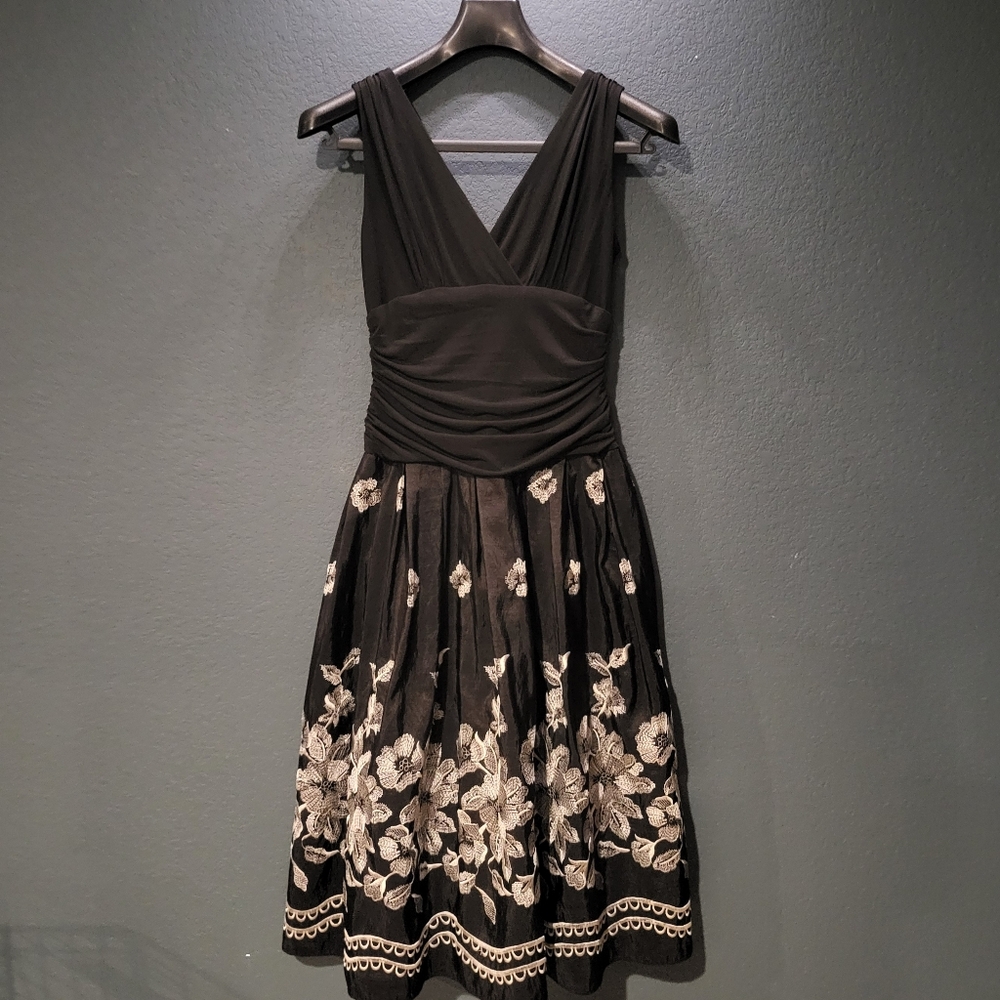 S.L. Fashions Black Dress with White Floral Accents 6
